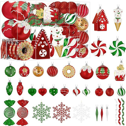 SHareconn 86pcs Christmas Tree Balls Ornaments, Shatterproof Plastic Decorative Baubles for Christmas Tree Decorations, Holiday Wedding Party Decoration, Festive Ornaments, Red Green White
