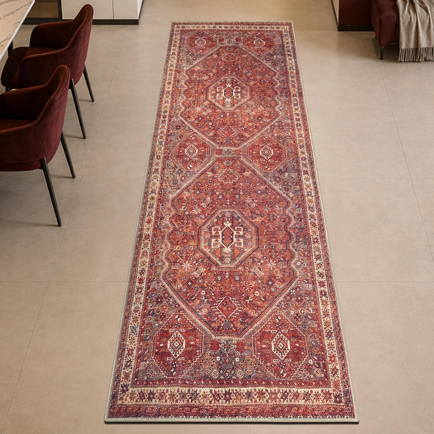 Keen Home Design 30"x144" Rug - Machine Washable Runner Rug with Non-Slip Backing, Ideal for Hallway, Entryway, Kitchen, Laundry Room - Vintage, Easy Clean, Durable, Low Pile - (2'6" x 12')