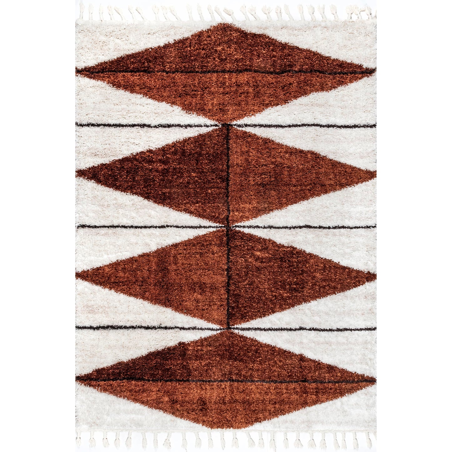 nuLOOM Kali Rust/Ivory, 4' x 6', Tribal Abstract, Shag, Soft and Plush, High Traffic, Stain Resistant, Easy Clean, Durable Area Rug for Bedroom, Living Room, Dining Space, Den, Foyer, Entryway