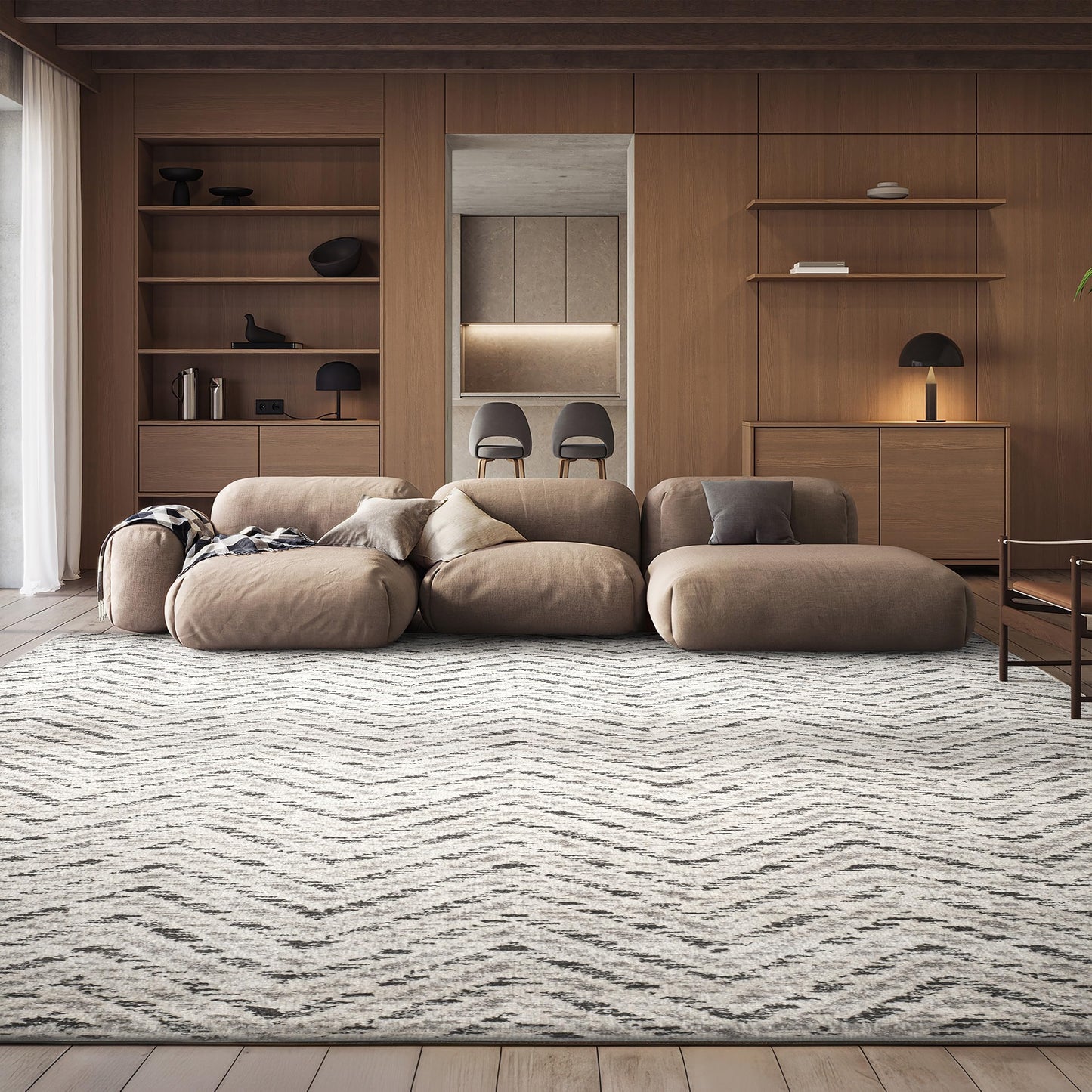 SAFAVIEH Area Rug 8x10 - Adirondack Collection - Large - Ivory & Charcoal, Chevron Pattern, Non-Shedding & Easy Cleaning, Ideal for Living Room, Bedroom, Office, Dining Space (ADR104N)