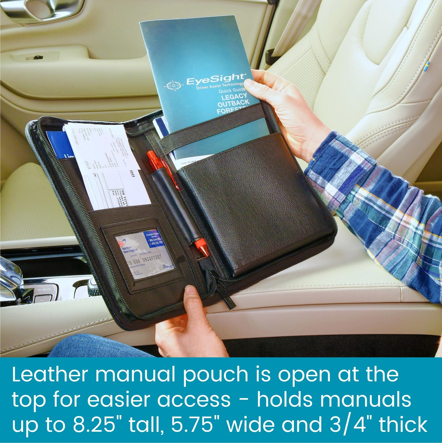 High Road Car Owners Manual Case and Glove Compartment Document Holder - Pebbled Faux Leather Glove Box Organizer for Car, SUV, Truck
