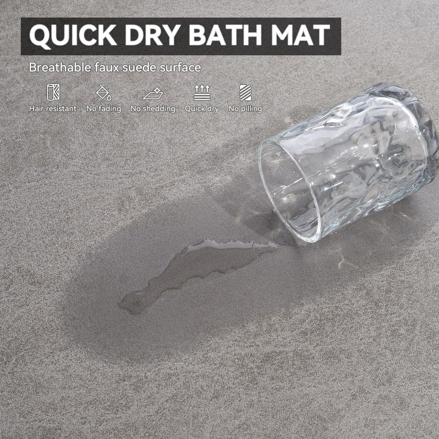 MontVoo -Bath Mat-Rubber Backing Non SlipThin Bathroom Rugs Fit Under Door- Quick Dry Absorbent Faux Suede Surface Grey Bathroom Floor Mats-Shower Rug for in Front of Bathtub Shower Gray 16x24