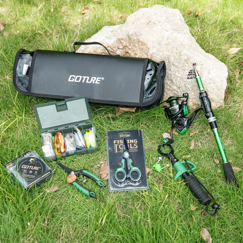 Goture Fishing Rod and Reel Combo - Green Telescoping Fishing Pole Portable Travel Kit with Carrier Bag for Freshwater Saltwater 6FT