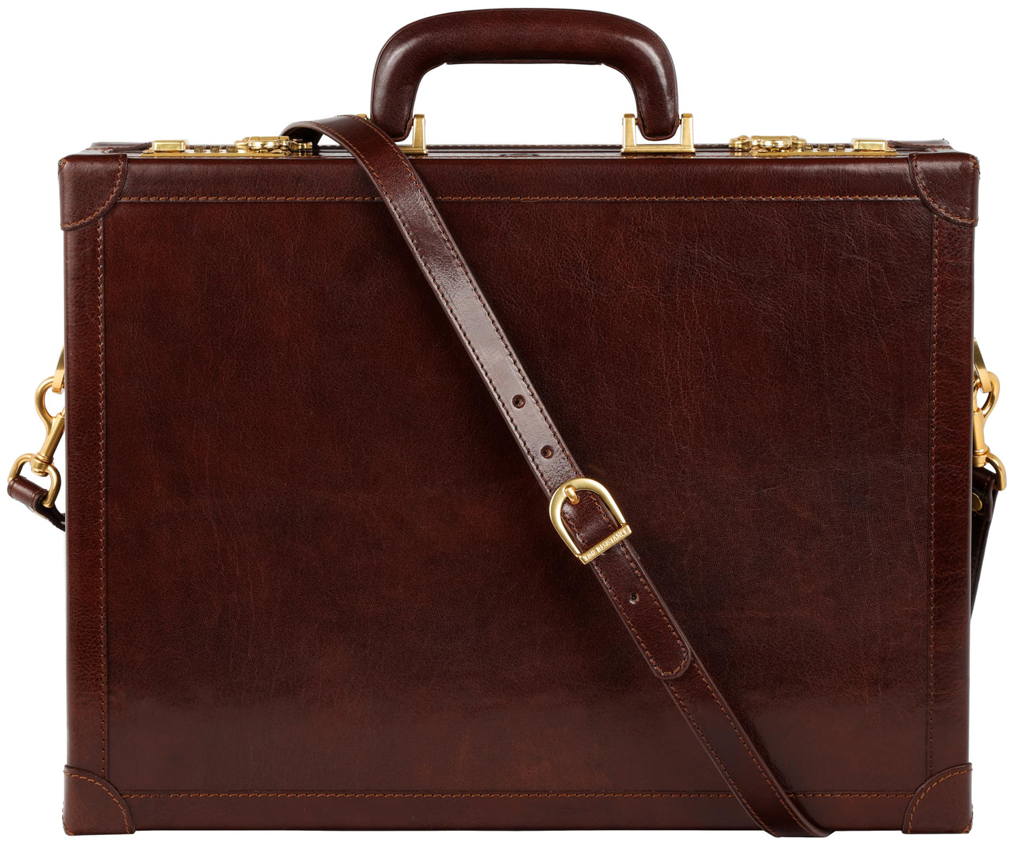 Time Resistance Leather Attache Case - Full Grain Italian Leather Briefcase - Laptop Bag up to 15” - Hard Case with Lock (Brown)
