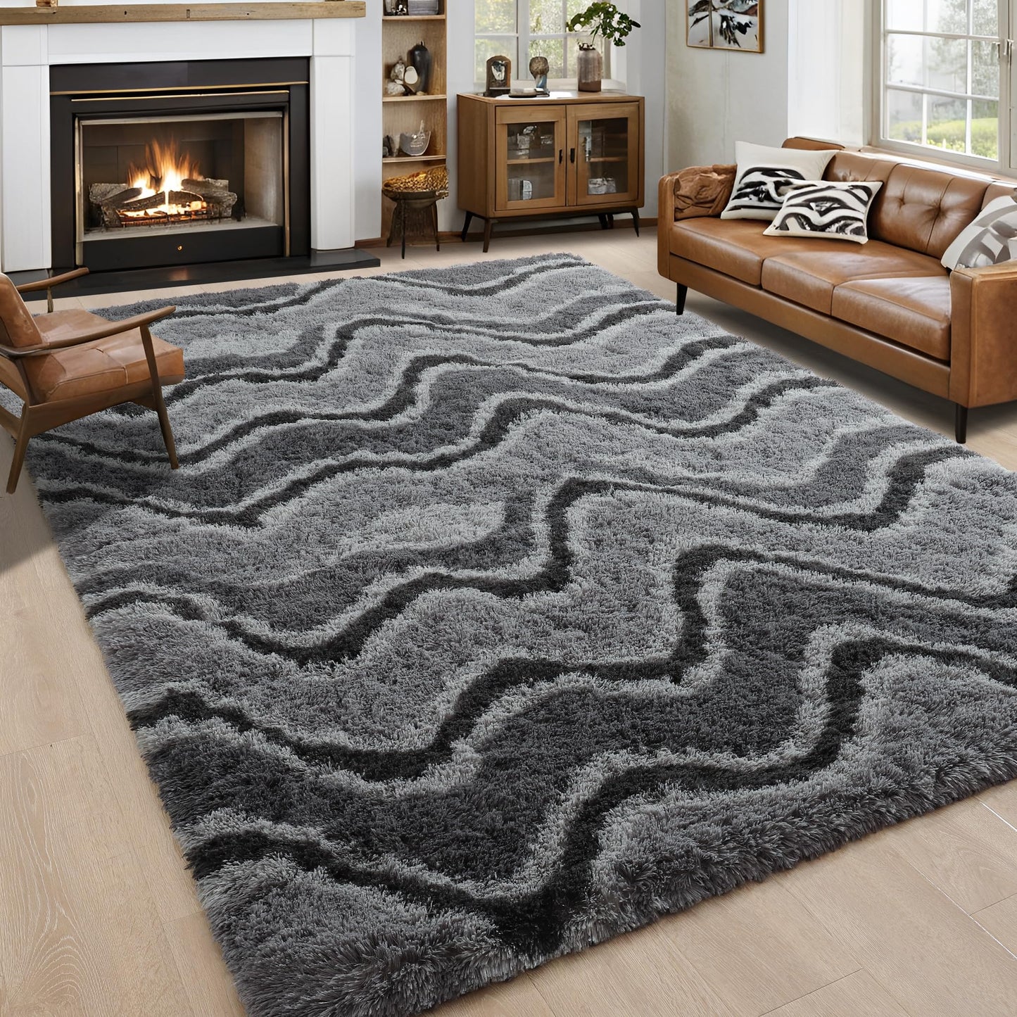 4x6 Grey Area Rug for Bedroom Living Room Dining Room, Fluffy Shag Soft Plush Furry Carpet, Non-Slip Indoor Floor Mat for Kids Home Decor
