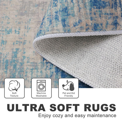 KILOCOCO Abstract Area Rug 3x5 Entryway Rug Washable Kitchen Rugs Non Slip Soft Printed Entrance Rugs Indoor Mat for Front Door Foyer Farmhouse Living Room Floor Carpet, Blue/Grey/Beige