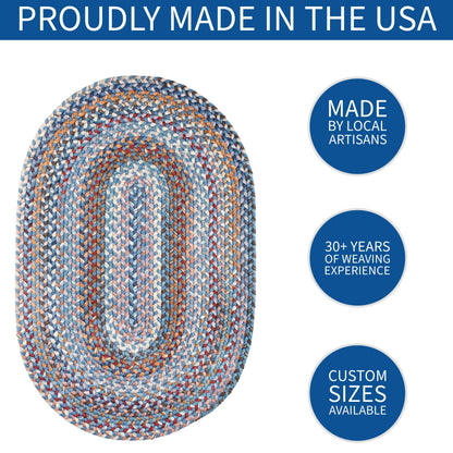 Super Area Rugs Premium Wool Braided Rug - Soft & Reversible Woven Rug- Made in USA - Blue, 3' X 5'