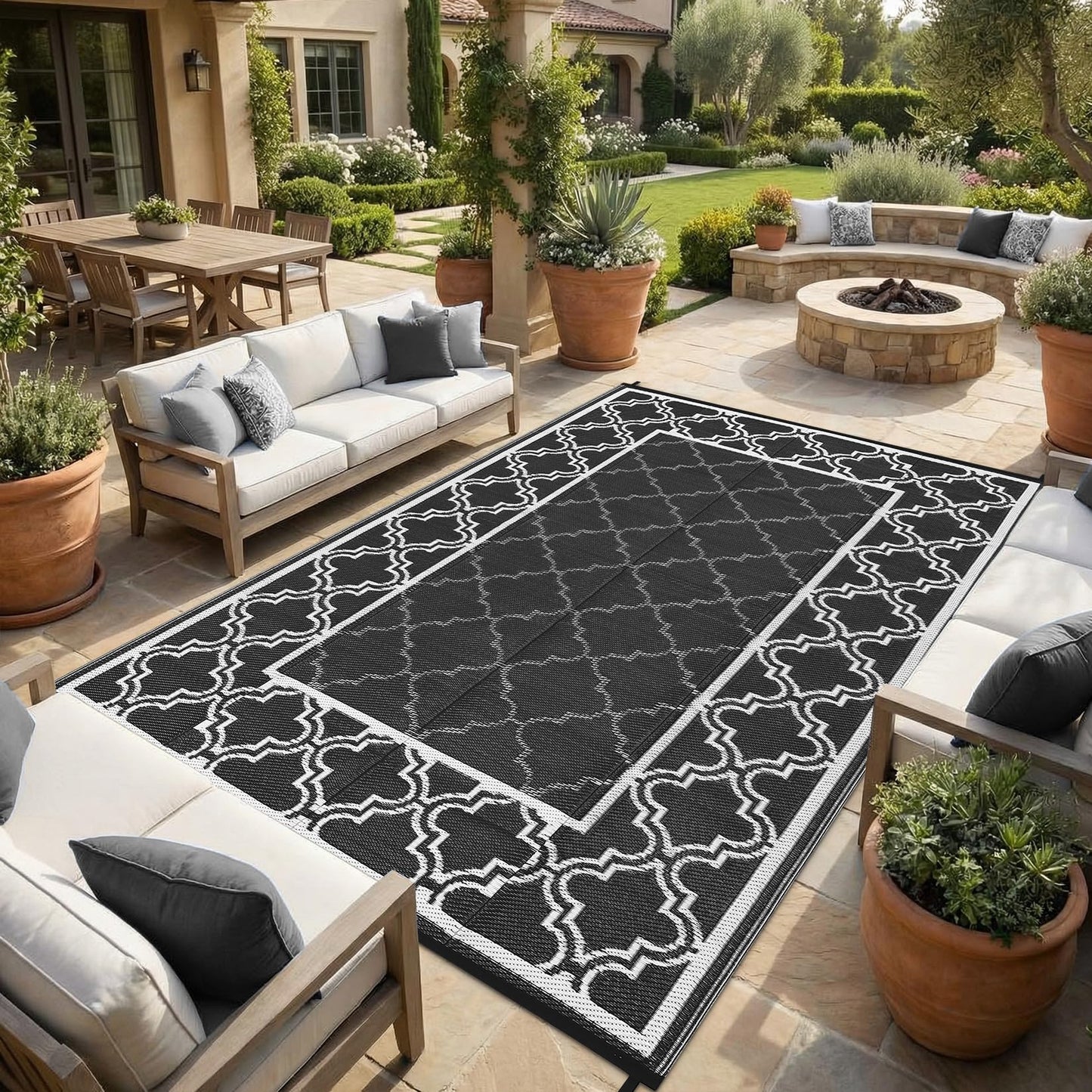 Garvee Reversible Outdoor Rug 5x8, Waterproof Outdoor Plastic Straw Rug with Interlacing Pattern, RV Mat for Picnics, Patio, Camping, Balcony, Deck, Backyard, Porch