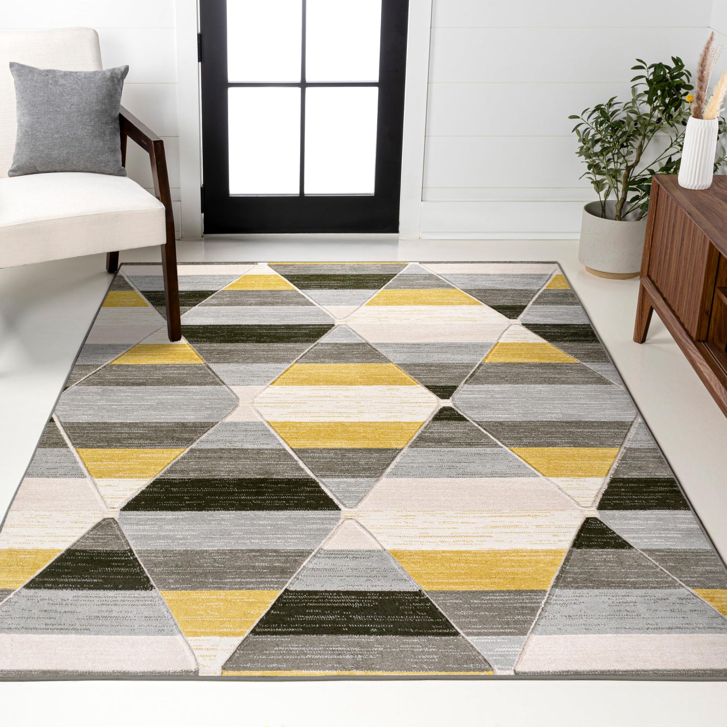 JONATHAN Y Retro Diamonds Yellow/Gray/Cream Indoor Area Rug 4X6 ft, Kehoe Geometric for Living Room, Bedroom, Kitchen, Office, Easy-Cleaning, High Traffic, Pet-Friendly, Non-Shedding UNQ101A-4
