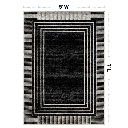 Rugshop Contemporary Geometric Bordered Indoor Area Rug for Living Room,Bedroom,Kitchen Rug Low Pile Rug with Jute Backing 5' x 7' Black