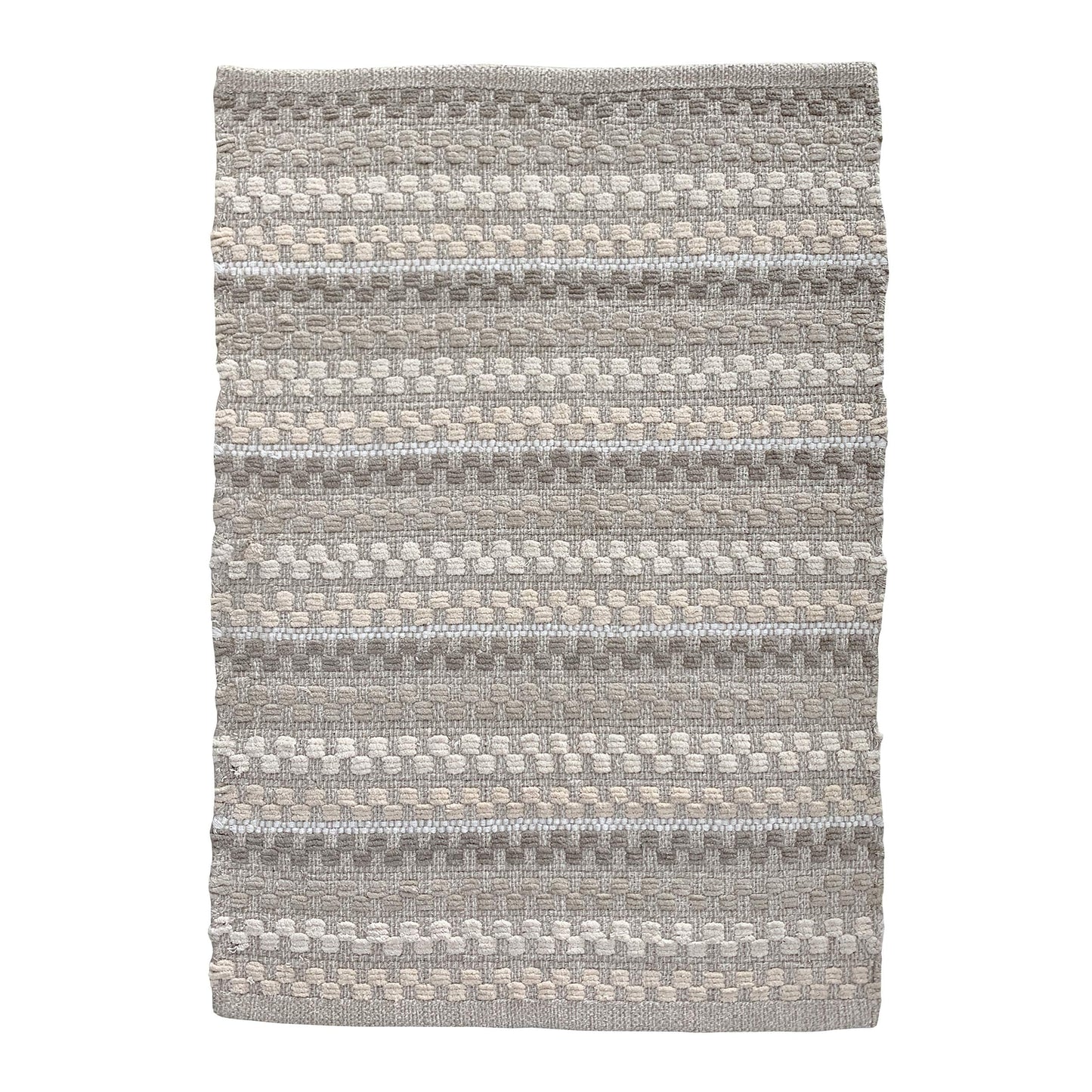 Cotton Chenille Hand Woven Area Rug 2x3 Feet - Linen Combo, Reversible Quick Water Absorbent Accent Floor Rugs Ideal for Bathroom, Kitchen, Bedroom | Beige Soft Washable Durable Mat for Home Décor