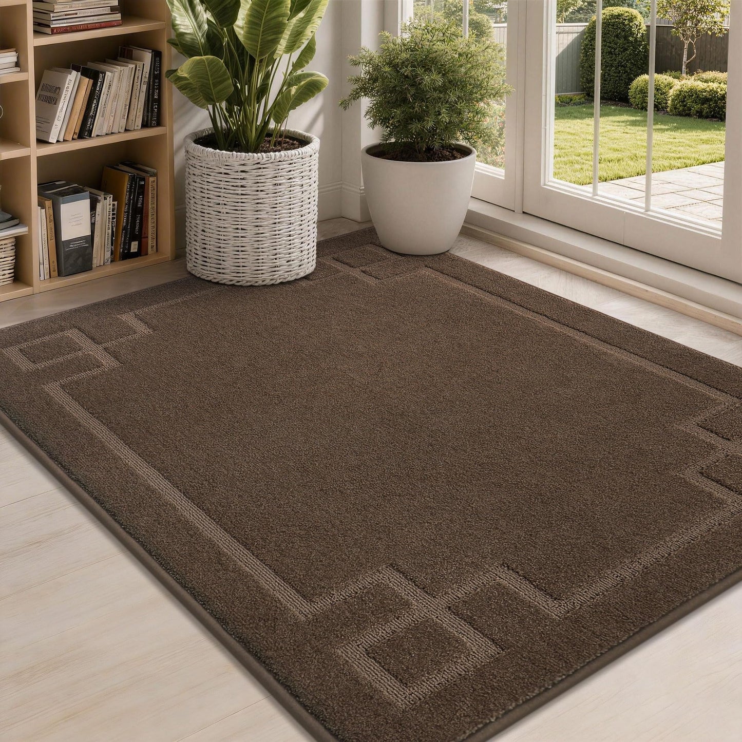 BEQHAUSE Door Mat 32" x 48", Non-Slip Door Mats Indoor Entryway Rugs Washable Low-Profile Absorbent and Dirt Trapper Floor Mats, Dog Door Mat for Front Back Door, Mud Wet Shoes & Paws, Brown