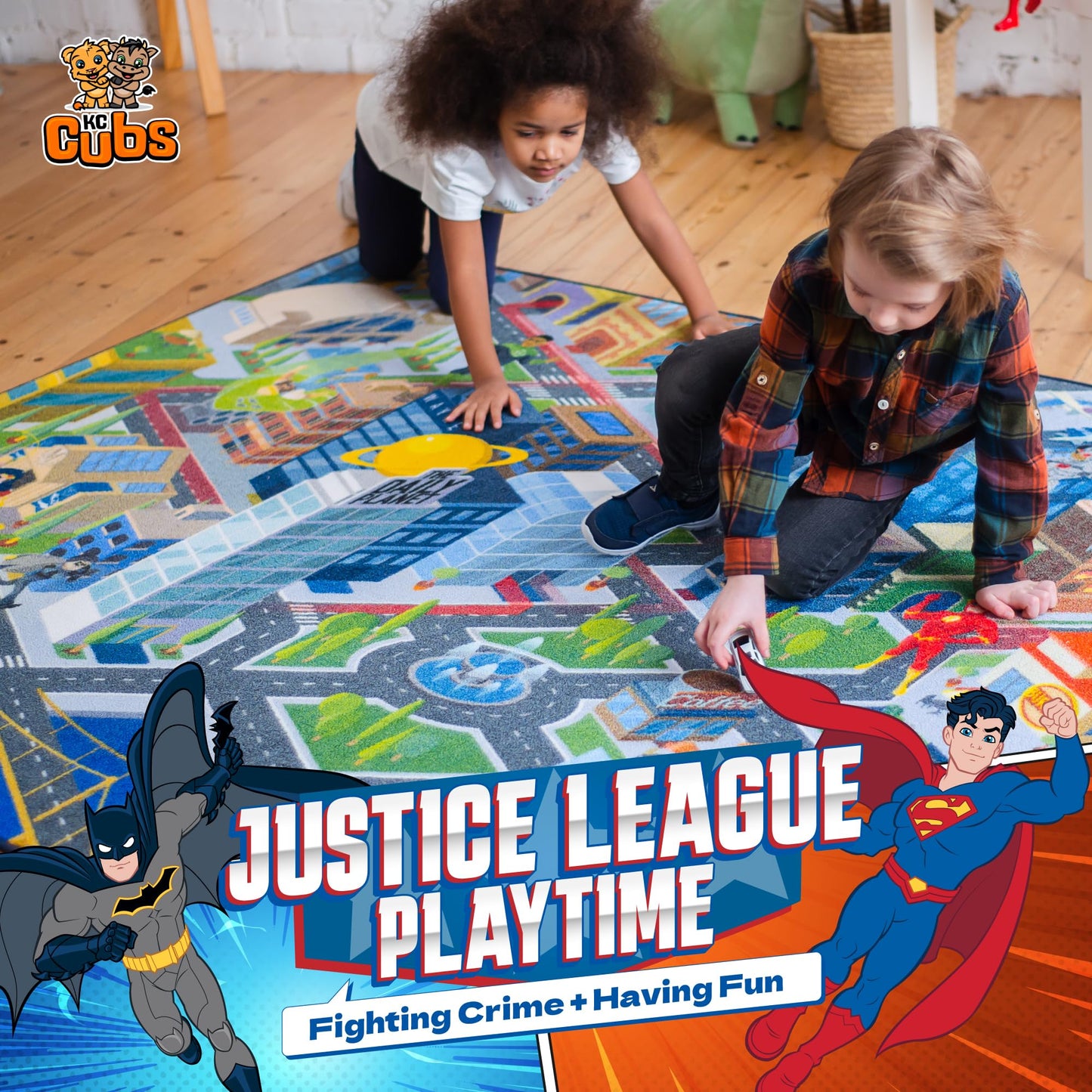 DC Comics Justice League Metropolis City Adventure Road Play Rug 3x5 | Kids Toy Car Play Mat Carpet for Toddler Classroom, Playroom & Baby Nursery
