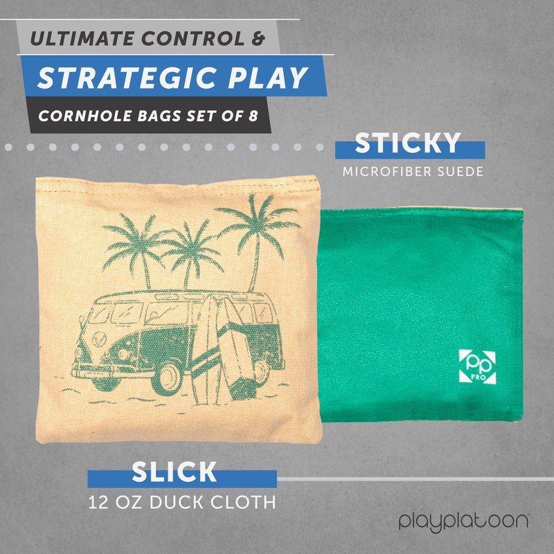 Play Platoon Professional Cornhole Bags - Set of 8 Regulation All Weather Double Sided - Sticky/Slick Side Bean Bags for Pro Corn Hole Game, Slick Duck Canvas & Sticky Suede