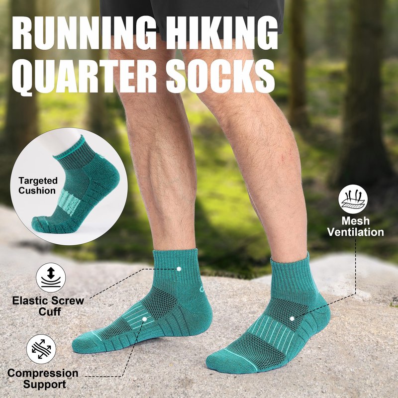 Lapulas Merino Wool Quarter Socks for Men Women, Hiking Running, Cushioned Compression Support, Thermal Thick, 5 Pairs