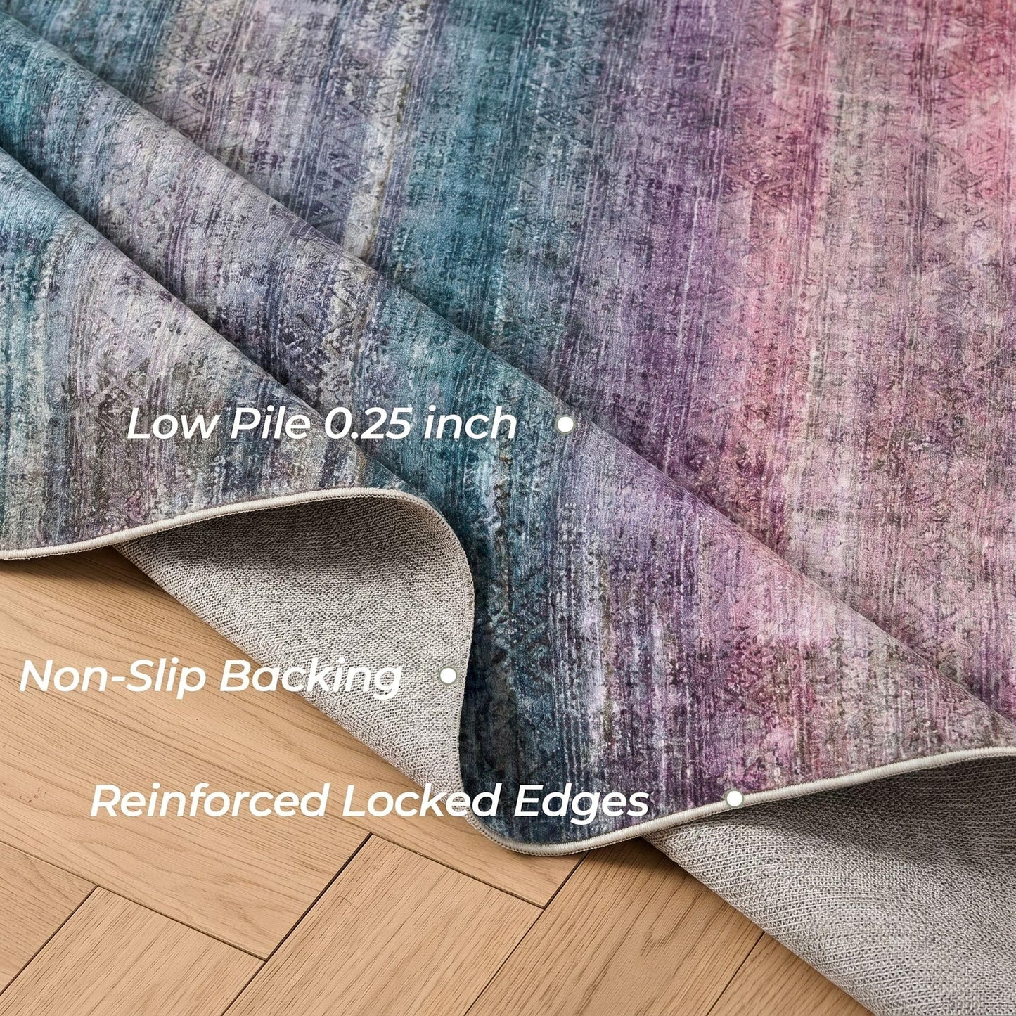 Kokia Abstract Area Rugs Boho Washable Distressed Retro Indoor 6x9 Rug Multicolor Low Pile Non-Slip Non-Shedding Red Carpet Bedroom Living Room Dining Room, Oslo Orchid