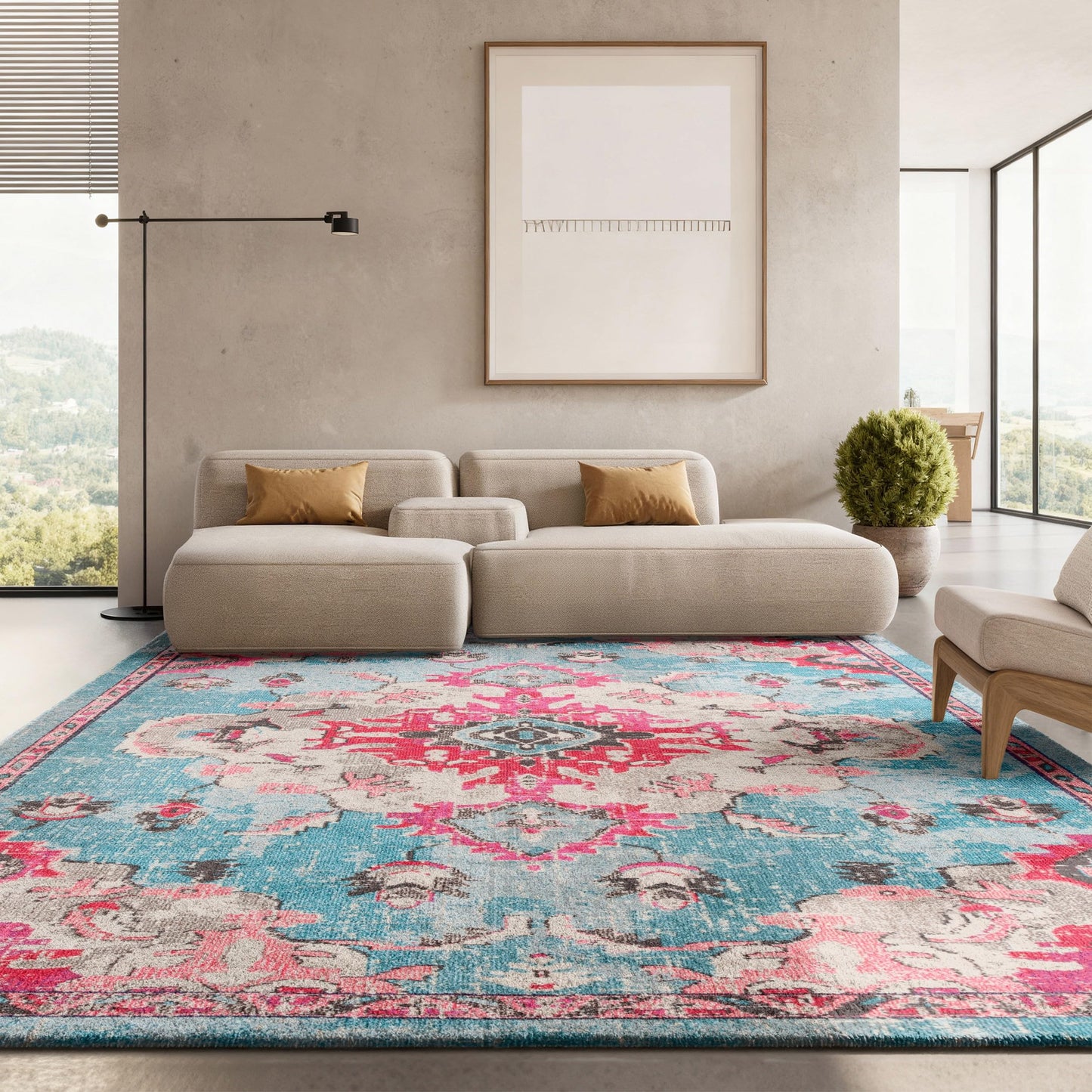SAFAVIEH Madison Collection 8' x 10' Light BlueFuchsia MAD484K Boho Chic Medallion Distressed Non-Shedding Living Room Dining Bedroom Area Rug