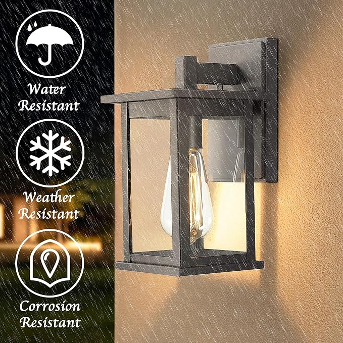 Bestshared Outdoor Wall Lantern Sconce,Outside Wall Lights for House,Porch Lighting Fixture,Anti-Rust Powder Coat Black Lamp Light for Front Porch Corridor Doorway Patio(Black,4 Pack)