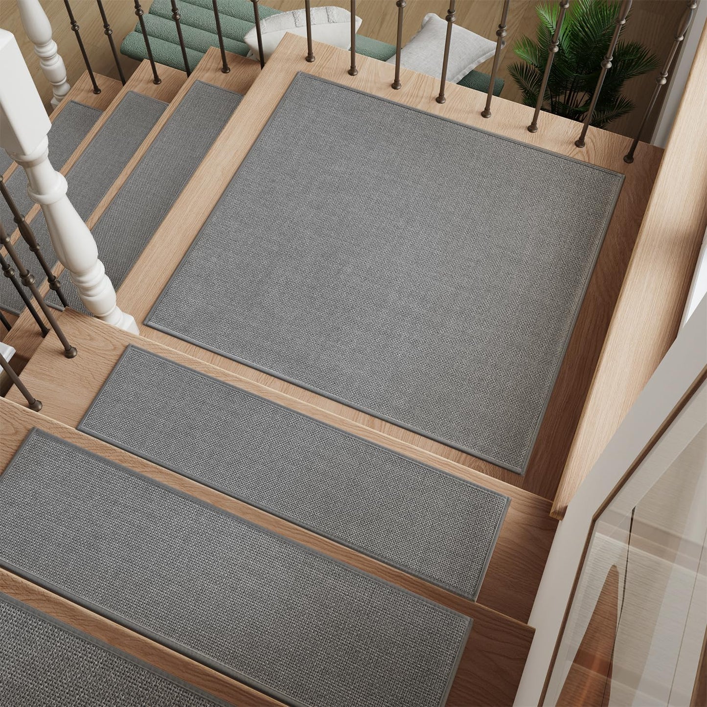 PADOOR Stair-Treads Landing Mat Non Slip Indoor, Square Stair-Runners for Wooden Steps Rubber Backing, Reusable Carpet Stair Treads, Durable Stair-Carpet Treads for Kids and Dogs 31"x31" Grey