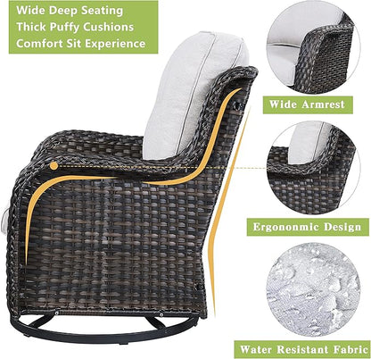 Rilyson Wicker Patio Furniture Set - 7 PC Rattan Outdoor Sectional Conversation Sets with 2 Rocking Swivel Chairs,2 Ottomans,1 Sofa,1 Loveseat and 1 Coffee Table for Porch Deck(Brown/Beige)