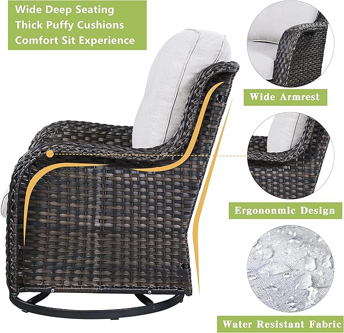 Rilyson Wicker Patio Furniture Set - 6 Piece Rattan Outdoor Sectional Conversation Sets with 2 Rocking Swivel Chairs,2 Ottomans and 2 Sofa for Porch Deck Garden(Brown/Beige)