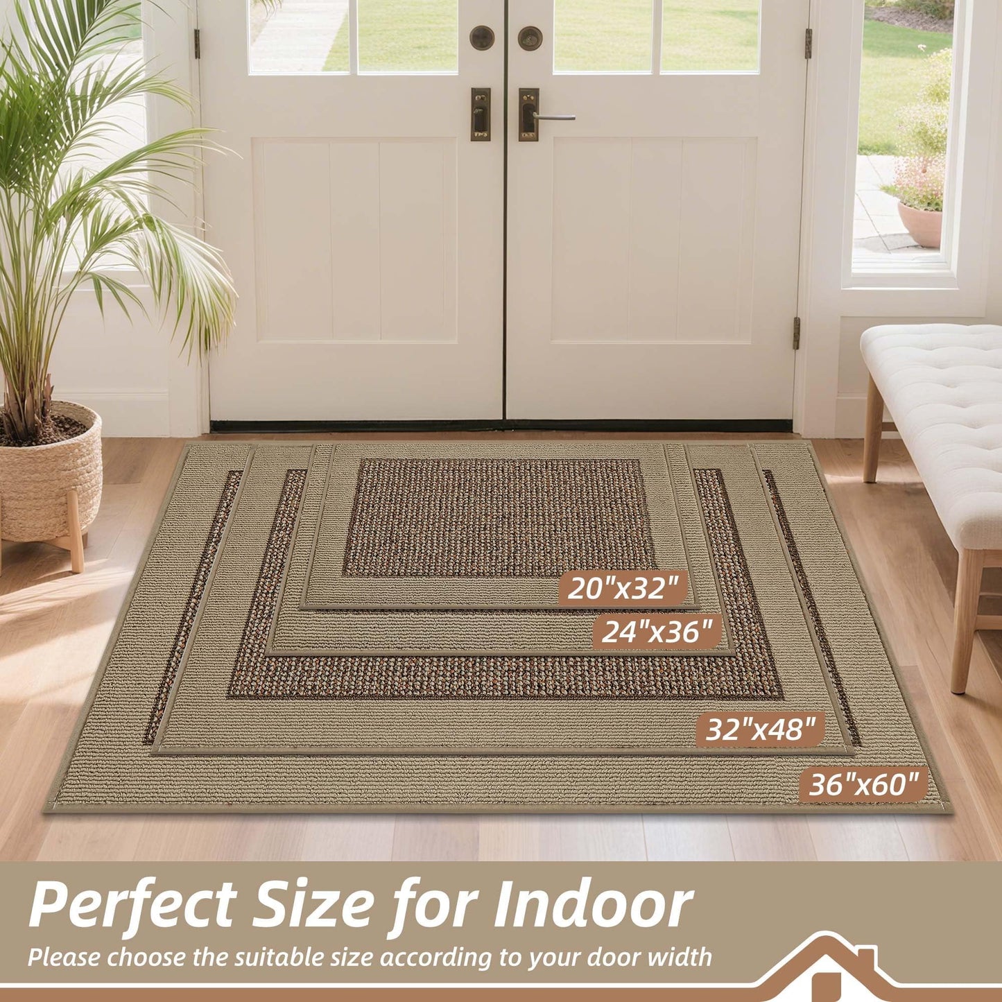 BEQHAUSE Indoor Door Mat 32" x 48", Dirt Trapper Door Mats Non-Slip Entryway Rugs Washable, Trap Dirt Absorbent Welcome Mat, Low Profile Floor Mats for Front Back Door and Entryway, Taupe