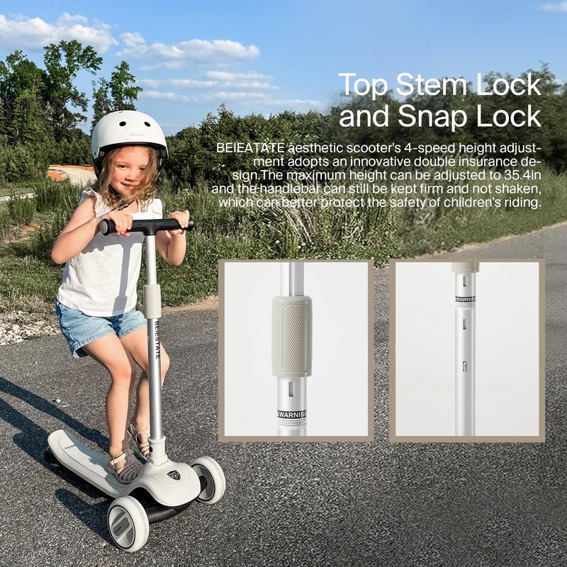 BEIESTATE 3 Wheel Scooter for Kids Ages 3-18, Up to 220 Lbs, Kids Scooter with Adjustable Lean-To-Steer Switch, Foldable, Lightweight, Wide Anti-Slip Deck, Adjustable Height Handlebar, Light-Up Wheels