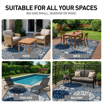 Rugshop Indoor/Outdoor High-Low Textured Area Rug, Coastal Floral, Easy-Clean Patio Rug for Porch Deck Balcony 5' x 7' Navy