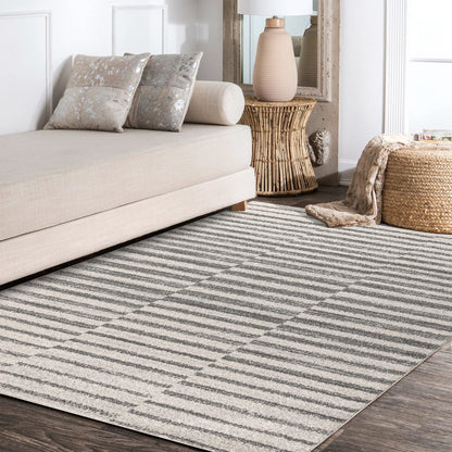 JONATHAN Y Lyla Offset Stripe Gray/Cream Indoor Area Rug, 4x6, Contemporary, Modern, Easy-Cleaning for Living Room, Bedroom, Kitchen, Pet Friendly, Non-Shedding (MOH204A-4)