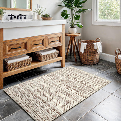 2x3 Washable Entryway Area Rug: Moroccan Small Runner Rug for Hallway Soft Modern Non Slip Door Mat with Rubber Backing Low Pile Thin Floor Carpet for Kitchen Bathroom Bedroom Indoor(Beige,2x3)