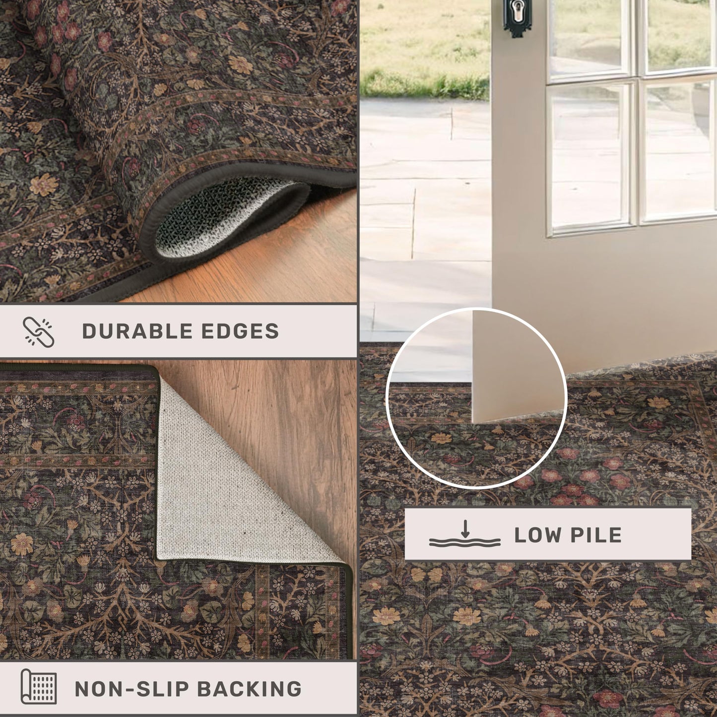 Dark Brown Washable 2x6 Runner Rugs for Entryway, Kitchen, Hallway, Bedroom Bedside, Laundry Room, Bathroom Rug, Pet & Kids Friendly Vintage Non Slip Low Pile Stain Resistant Long 24 x 72 Floor Carpet