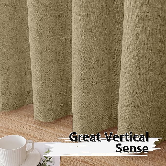 Tollpiz Linen Curtains Bedroom Rod Pocket Semi Sheer Curtain Burlap Light Filtering Thick Linen Drapes for Living Room, 54 x 84 inches Long, Taupe, Set of 2 Panels