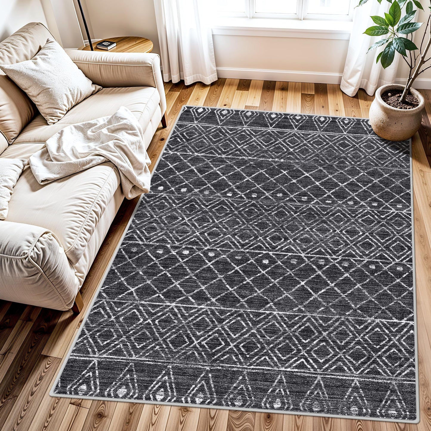 BYYVOO Black Non Slip Moroccan 3x4 Washable Area Rug