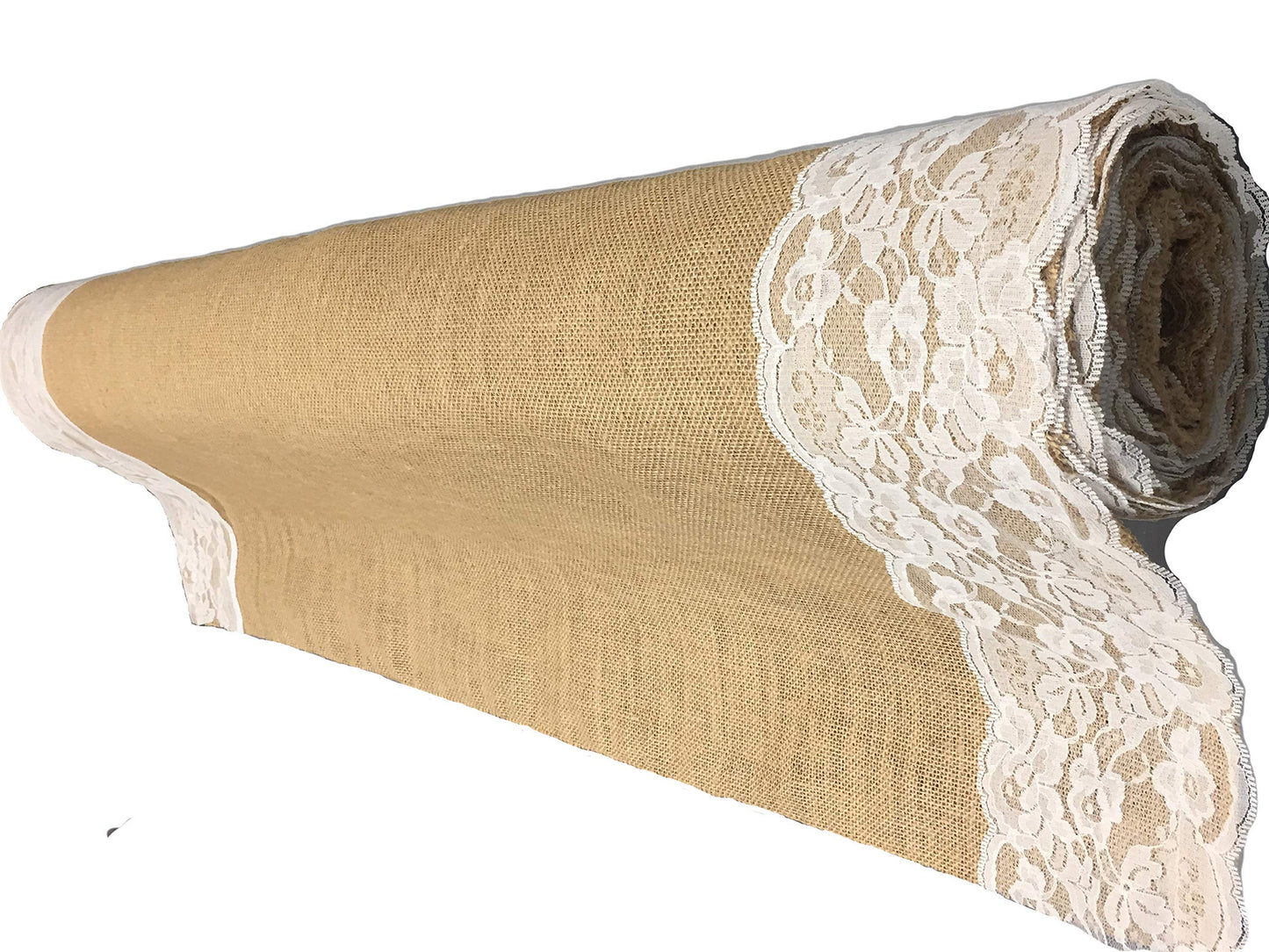 AAYU Premium Burlap Outdoor Wedding Aisle Runner with 5" Wide Ivory Lace Attached Edges, 40 Inch Wide 100 feet Long (40 Inch X 100 Feet)