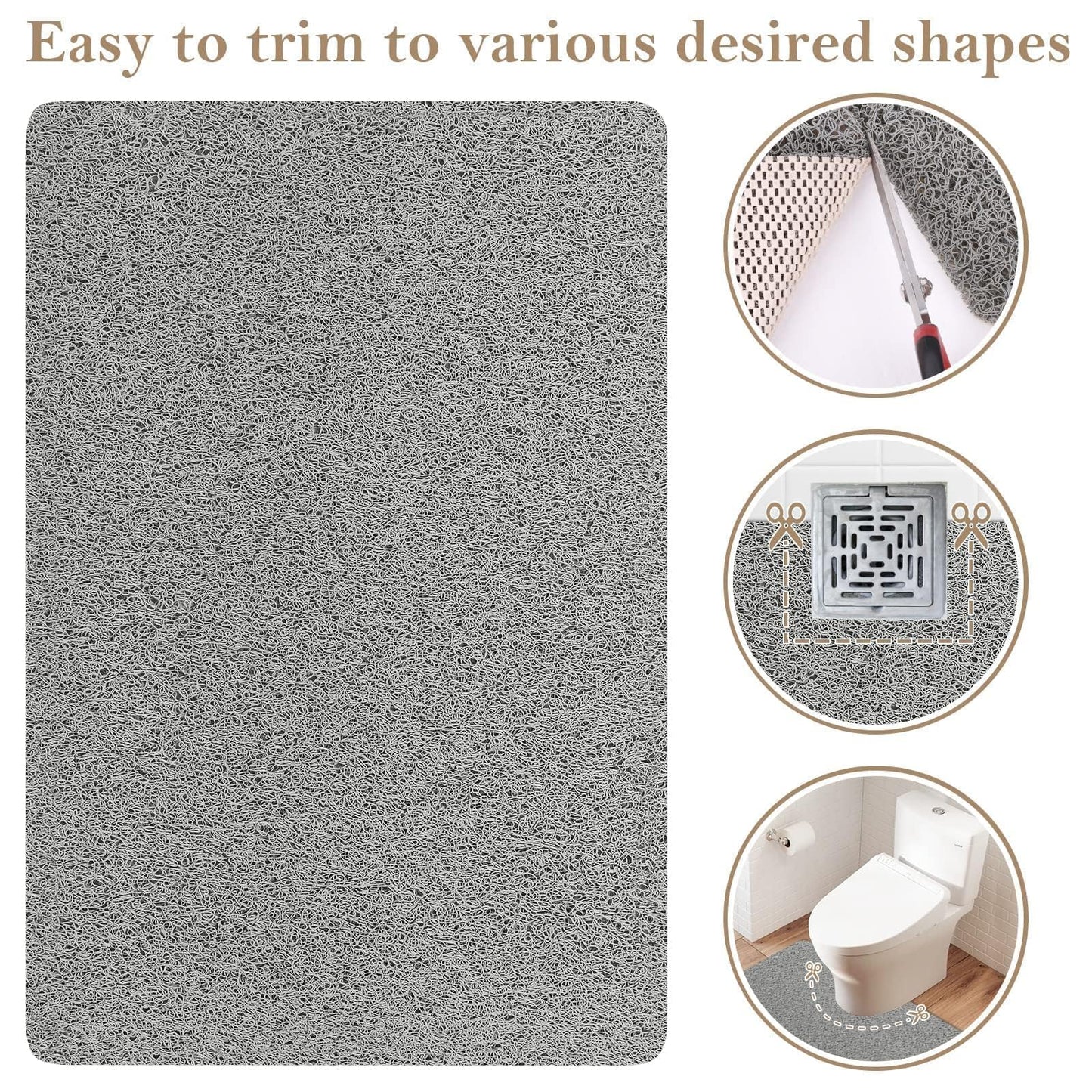 PVC Loofah Shower/Bathtub Mat Non-Slip, 24x16 inch, Soft Tub Mat with Drain, for Tub and Bathroom,Quick Drying,Grey