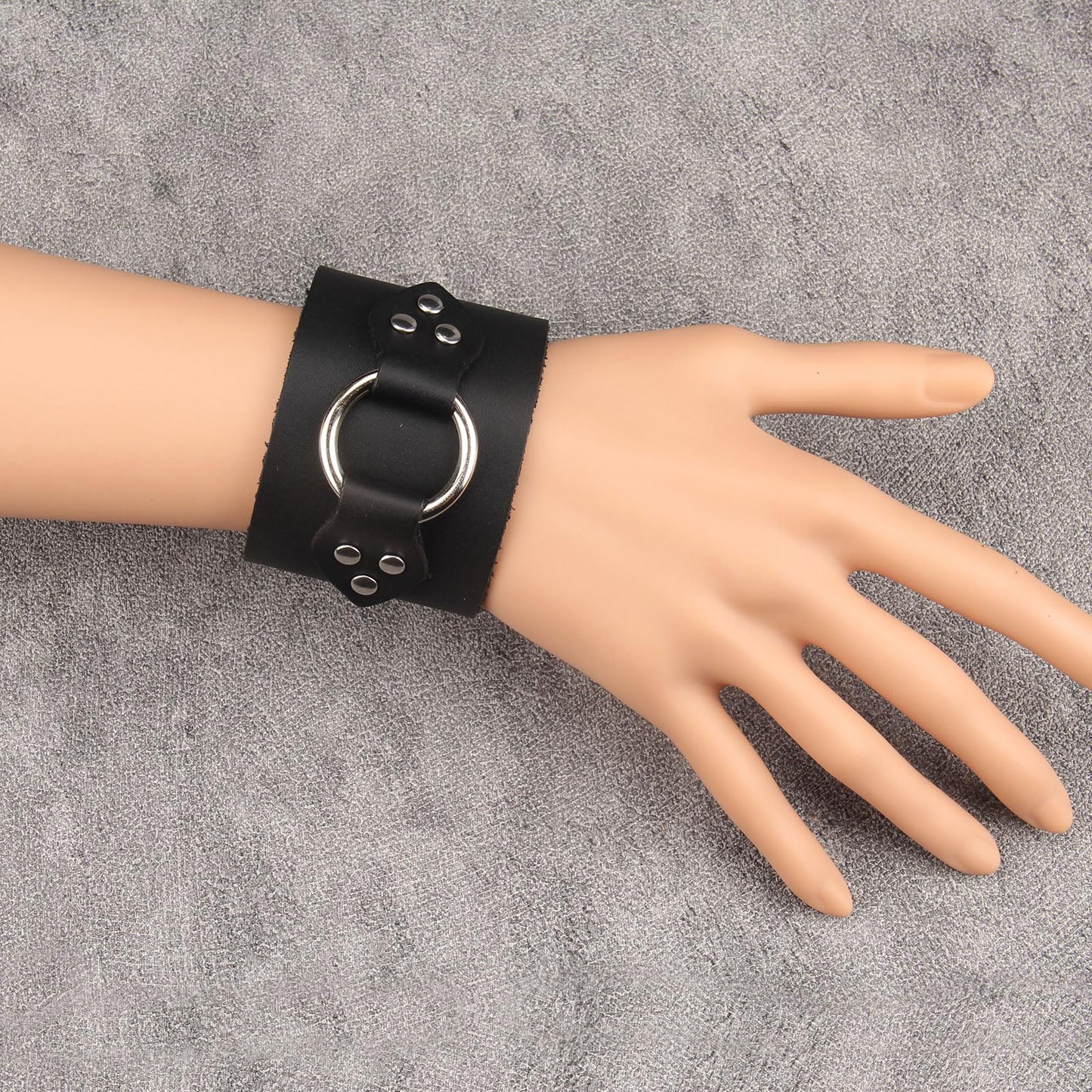 Jeilwiy Mens Cuff Bracelet Punk Rock Bracelets Black Leather Bracelet for Men Women Plain Punk Leather Snap Bracelets