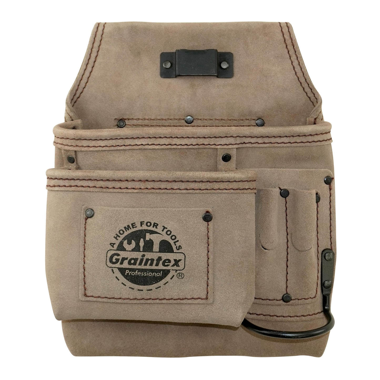 Graintex 5 Pocket Nail & Tool Pouch Suede Leather for Constructors, Electricians, Plumbers, Handymen (Beige, Left Handed)