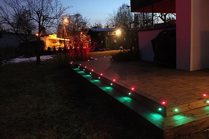 1 Pack Low Voltage LED Deck Lighting Kit Stainless Steel 0.2W~0.5W Waterproof Outdoor Yard Garden Decoration Lamps Landscape Pathway Patio Step Stairs RGB LED In-ground Lights(Silver Border,RGB)