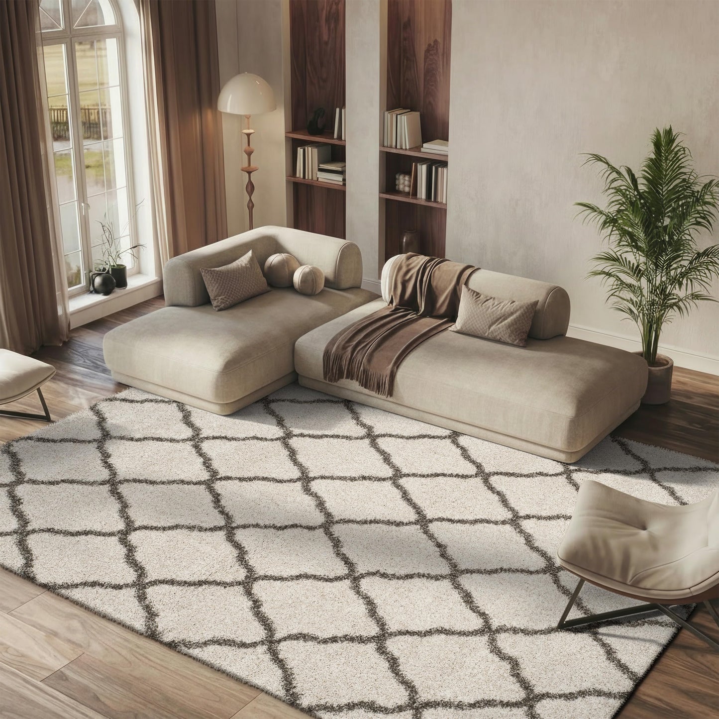 SAFAVIEH Hudson Shag Collection Area Rug - 9' x 12', Ivory & Grey, Moroccan Trellis Design, Non-Shedding & Easy Care, 2-inch Thick Ideal for High Traffic Areas in Living Room, Bedroom (SGH283A)
