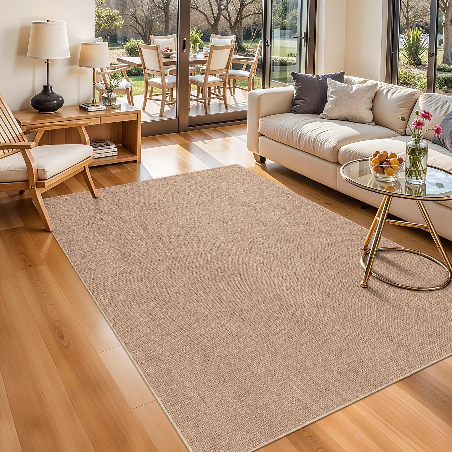 BYYVOO 4x6 Jute Area Rug Washable: Non-Slip Indoor Floor Mat - Carpet for Living Room Entryway Kitchen Dining Room - Thin Low Pile Rugs Braided Woven Durable Farmhouse Decor (Beige,4x6)