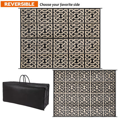 SAND MINE Reversible Mats, Plastic Straw Rug, Modern Area Rug, Large Floor Mat and Rug for Outdoors, RV, Patio, Backyard, Deck, Picnic, Beach, Camping, Trailer, Black & Beige, 9' x 12'