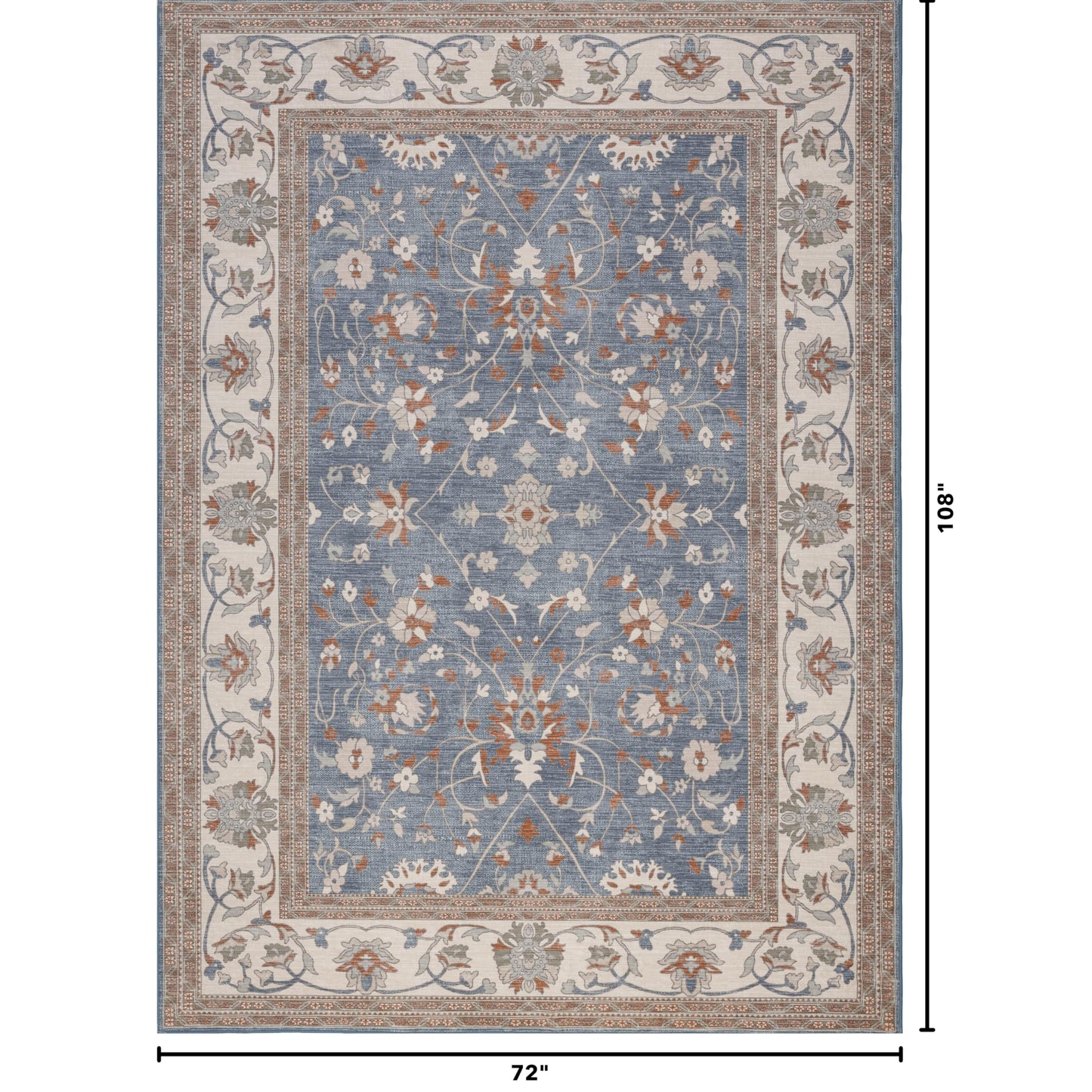 Kuden 6x9 Area Rug, Machine Washable Area Rug with Non-Slip Backing, Vintage Style, Soft, Easy Clean, Low Pile Rug for Living Room, Bedroom, Dining Room