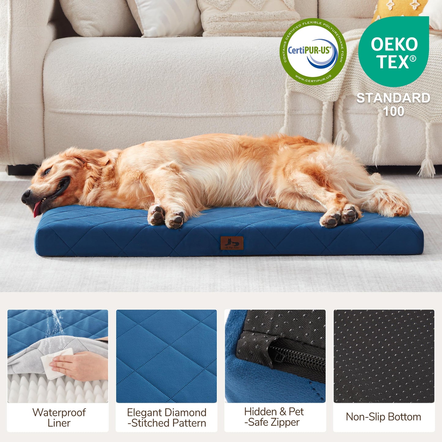 Warmrest Orthopedic Dog Bed Mat Large Medium Sized Dogs, Waterproof Dog Crate Bed with Removable Cover, Washable Pet Bed with Egg Crate Foam, 35"x22", NOT Chewproof