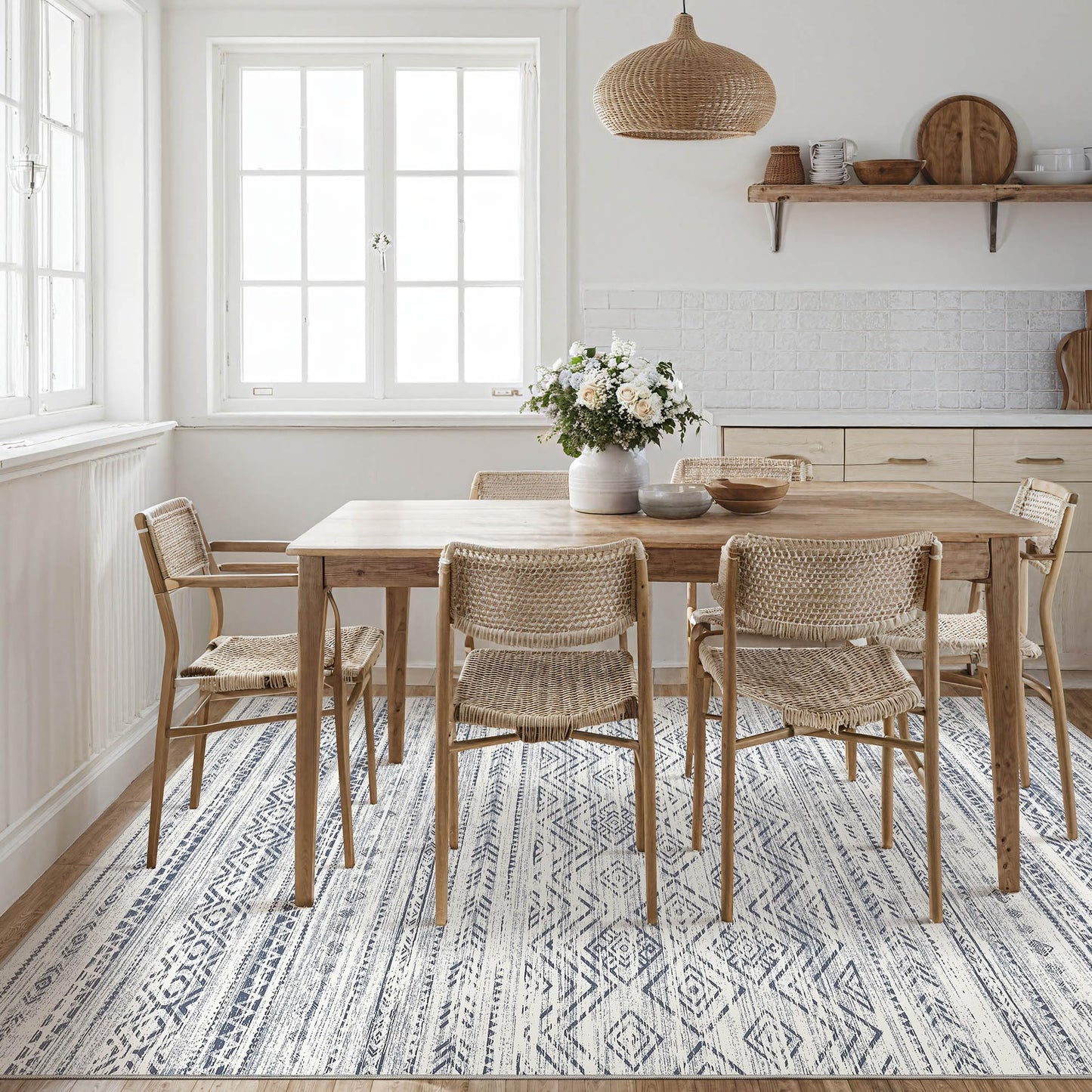 Tortania Area Rug Living Room Rugs- 10x14 Washable Large Soft Neutral Boho Moroccan Bohemian Farmhouse Rug Indoor Floor Carpet for Bedroom Under Dining Table Home Office Decor - Dark Blue