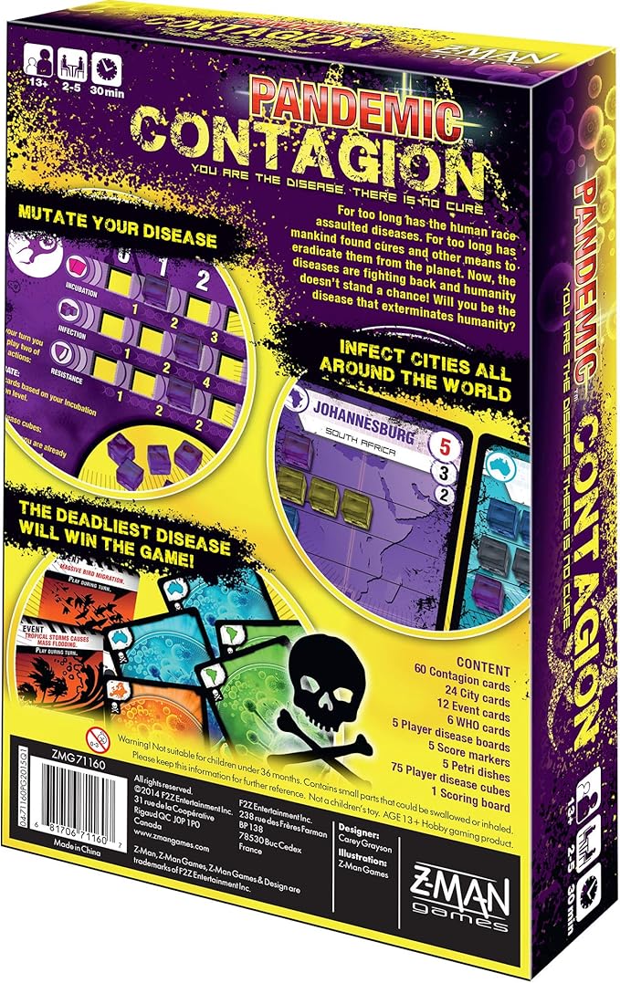 Pandemic Contagion Board Game - Become the Disease in This Standalone Strategy Game! Cooperative Game for Kids &amp Adults Ages 13+ 2-5 Players 30 Minute Playtime Made by Z-Man Games