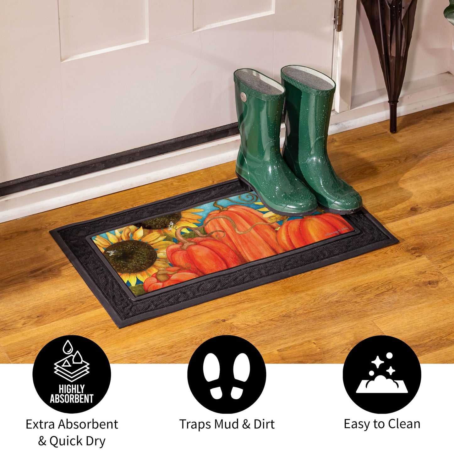 Evergreen Sassafras Doormat Insert Bundle & Tray Set of 5, Spring Summer Fall Winter Interchangeable Entrance Door mats Indoor and Outdoor Welcome Mat 30 x 18 Tray Non Slip Backing Low Profile