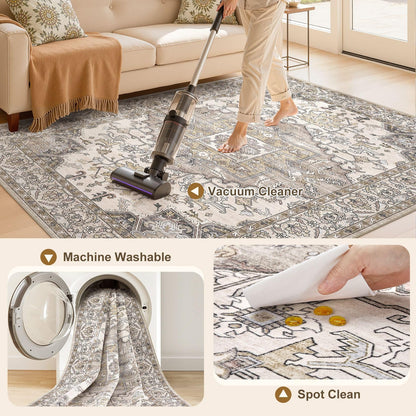 ELLIUNE 8x10 Area Rugs for Living Room: Non Slip Neutral Washable Brown Rug, Soft Stain Resistant Indoor Floor Carpets for Bedroom Dining Decor Farmhouse Home Office Kid & Pet Friendly