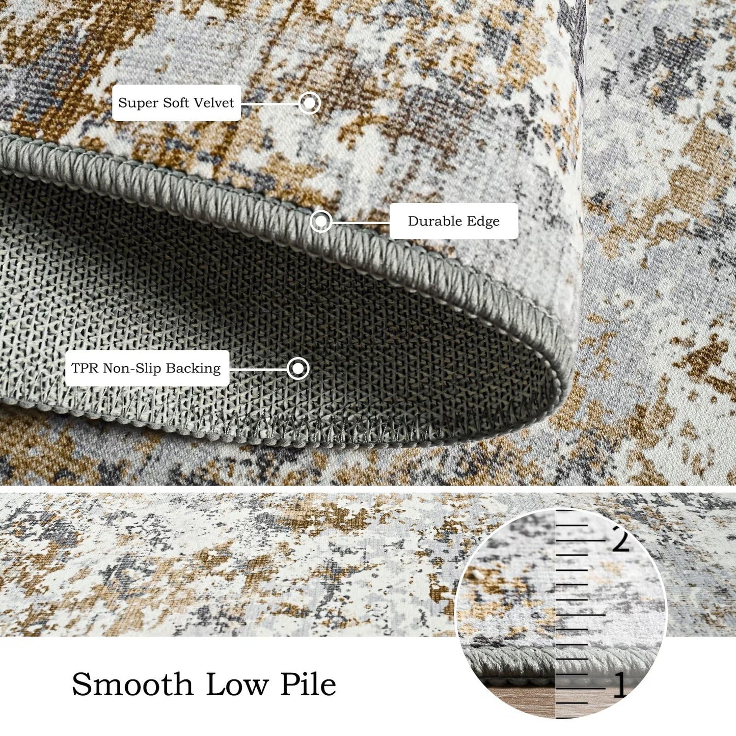 Toneed Abstract Area Rug Modern Washable Rug Soft Non Slip Rug Low Pile for Bedroom Living Room Dining Room Brown/Grey 4x6 Feet