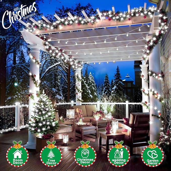SAUIRS 403FT 1000 LED Christmas Lights Outdoor String Lights with 8 Modes Timer Waterproof Fairy Light Plug in for Outside Indoor Party Xmas Palm Tree Yard Wedding Decorations(Cool White)