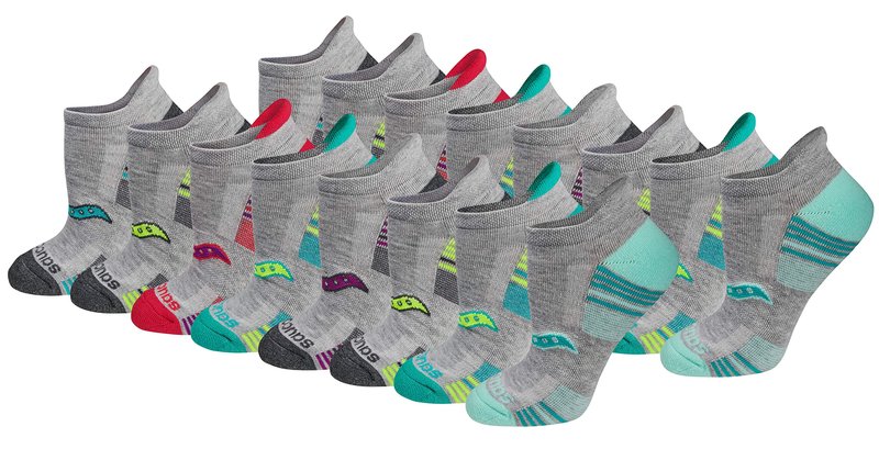 Saucony Women's RunDry Performance 8, 16 Pairs Heel Tab Athletic Socks, S-L, Grey Assorted (16 Pairs), Large
